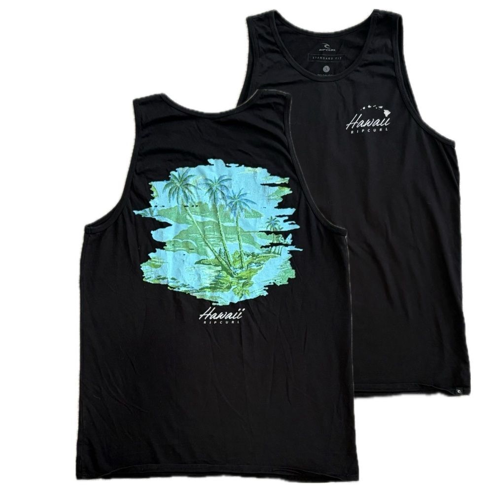 Rip Curl Hawaii Island Back Graphic Tank Top Mens Size Small Standard Fit Black